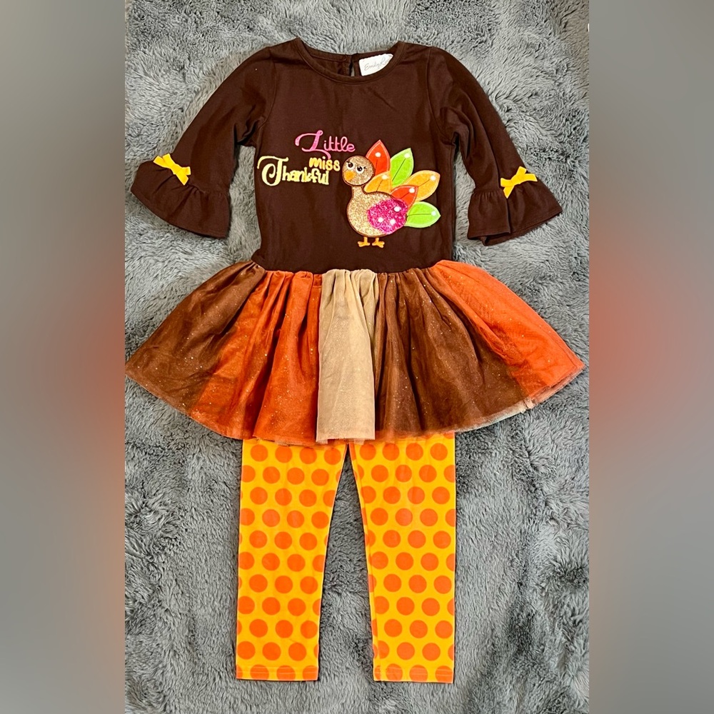 Little Miss Thankful Girls Thanksgiving Tutu Outfit - 4T